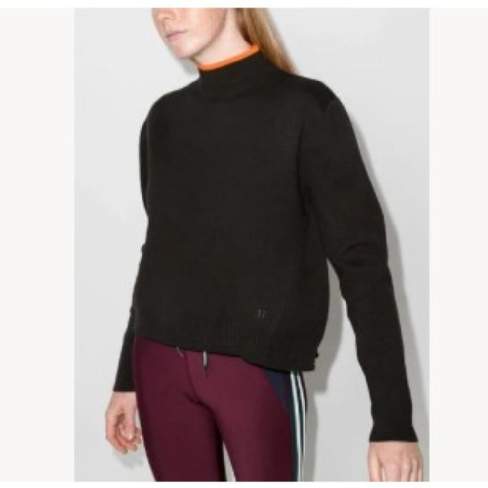 Sweaty Betty Serenity Cropped Boxy Jumper‎ Green with Orange Trim Mock Neck